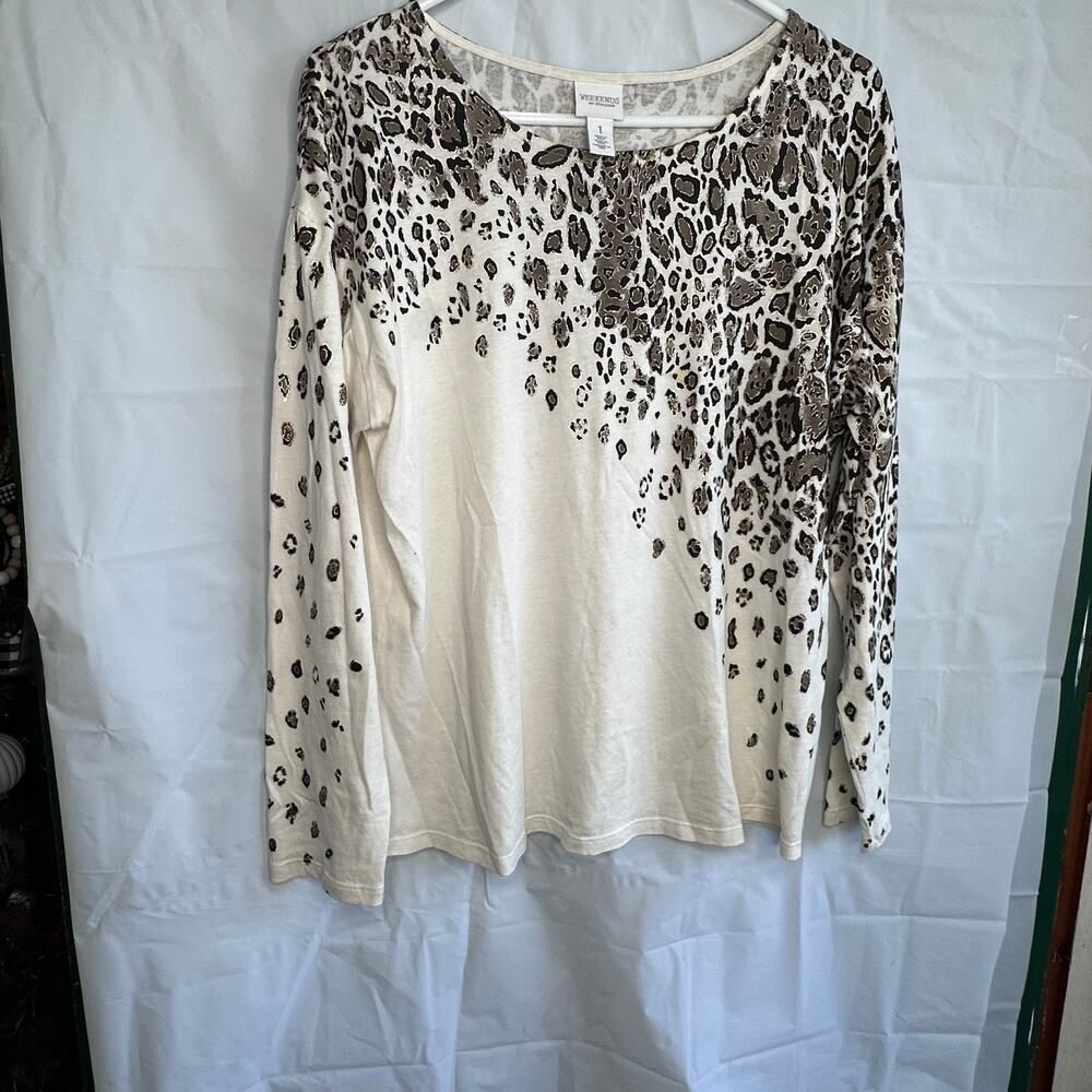 Chico's Cheetah Dream Dolman Tee size 1 (Medium 8) Weekend